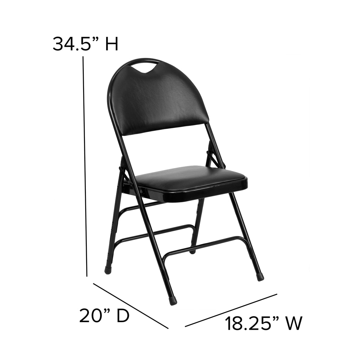 Black Vinyl/Black Frame |#| Ultra-Premium Triple Braced Black Vinyl Folding Chair with Easy-Carry Handle