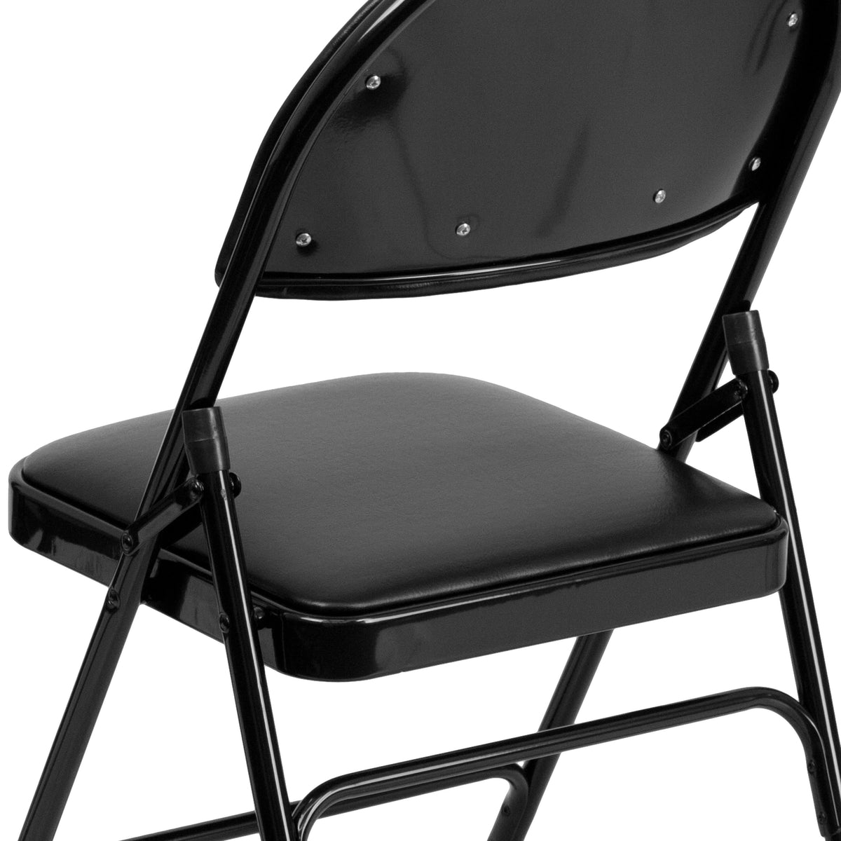 Black Vinyl/Black Frame |#| Ultra-Premium Triple Braced Black Vinyl Folding Chair with Easy-Carry Handle