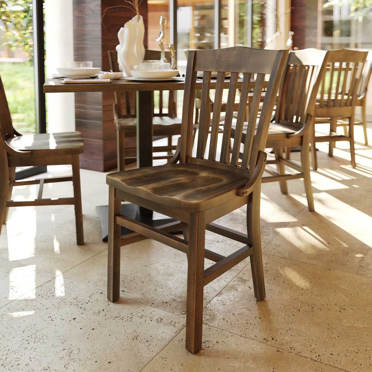 Antique Copper |#| School House Back Antique Copper Wood Restaurant Chair with Footrest
