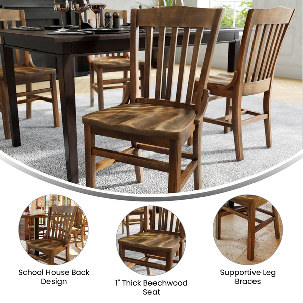 Antique Copper |#| School House Back Antique Copper Wood Restaurant Chair with Footrest