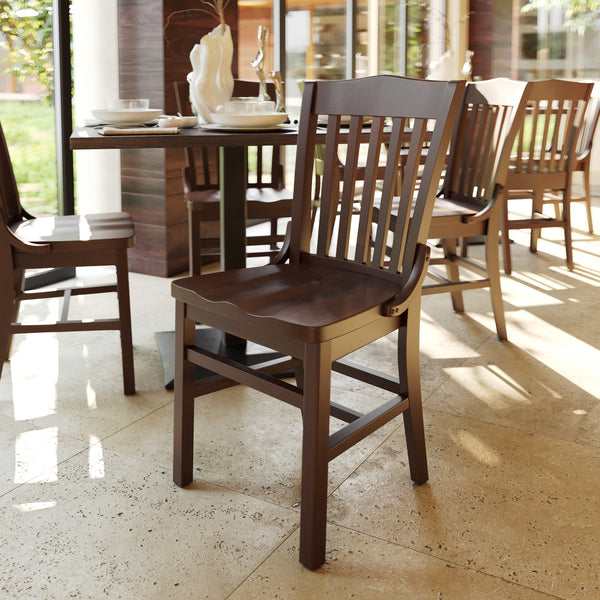 Walnut |#| School House Back Walnut Wood Restaurant Chair with Footrest