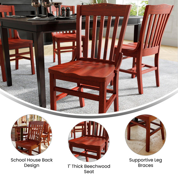 Mahogany |#| School House Back Mahogany Wood Restaurant Chair with Footrest