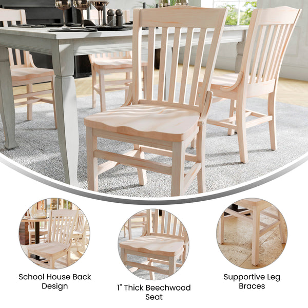 Antique White |#| School House Back Antique White Wood Restaurant Chair with Footrest