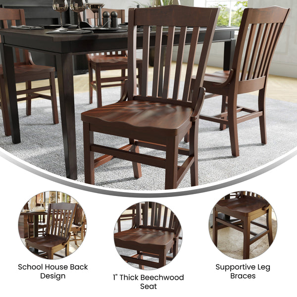 Walnut |#| School House Back Walnut Wood Restaurant Chair with Footrest