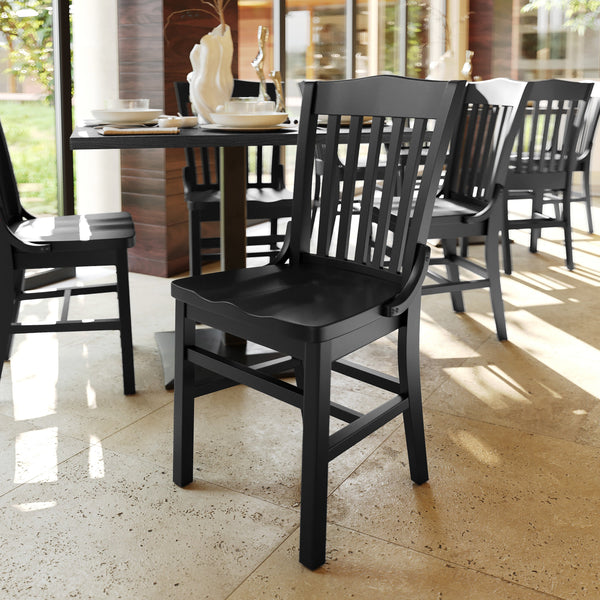 Black |#| School House Back Black Wood Restaurant Chair with Footrest