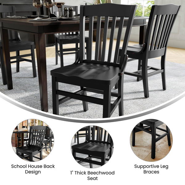 Black |#| School House Back Black Wood Restaurant Chair with Footrest