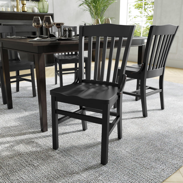 Black |#| School House Back Black Wood Restaurant Chair with Footrest