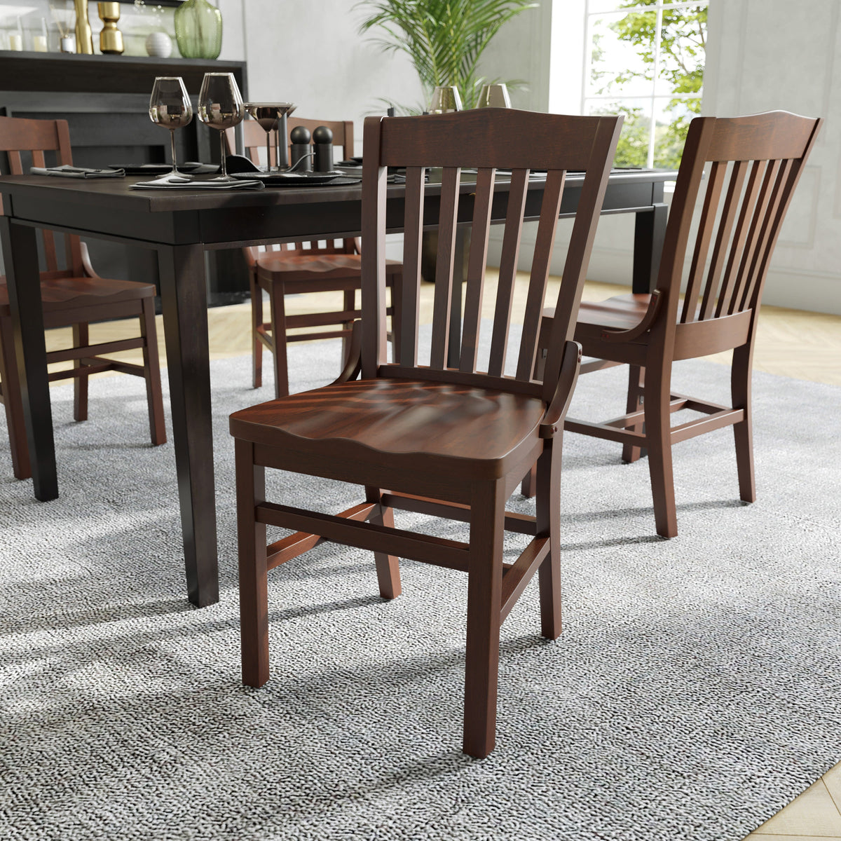Walnut |#| School House Back Walnut Wood Restaurant Chair with Footrest