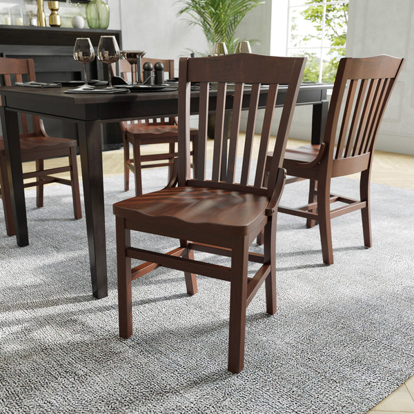 Walnut |#| School House Back Walnut Wood Restaurant Chair with Footrest