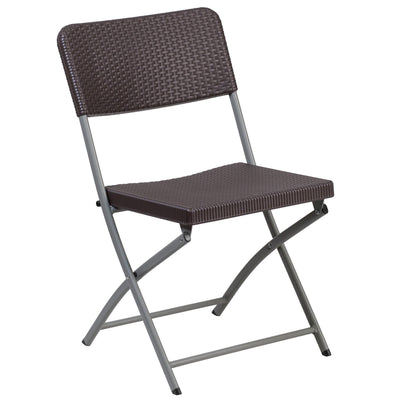 HERCULES Series Rattan Plastic Folding Chair with Gray Frame