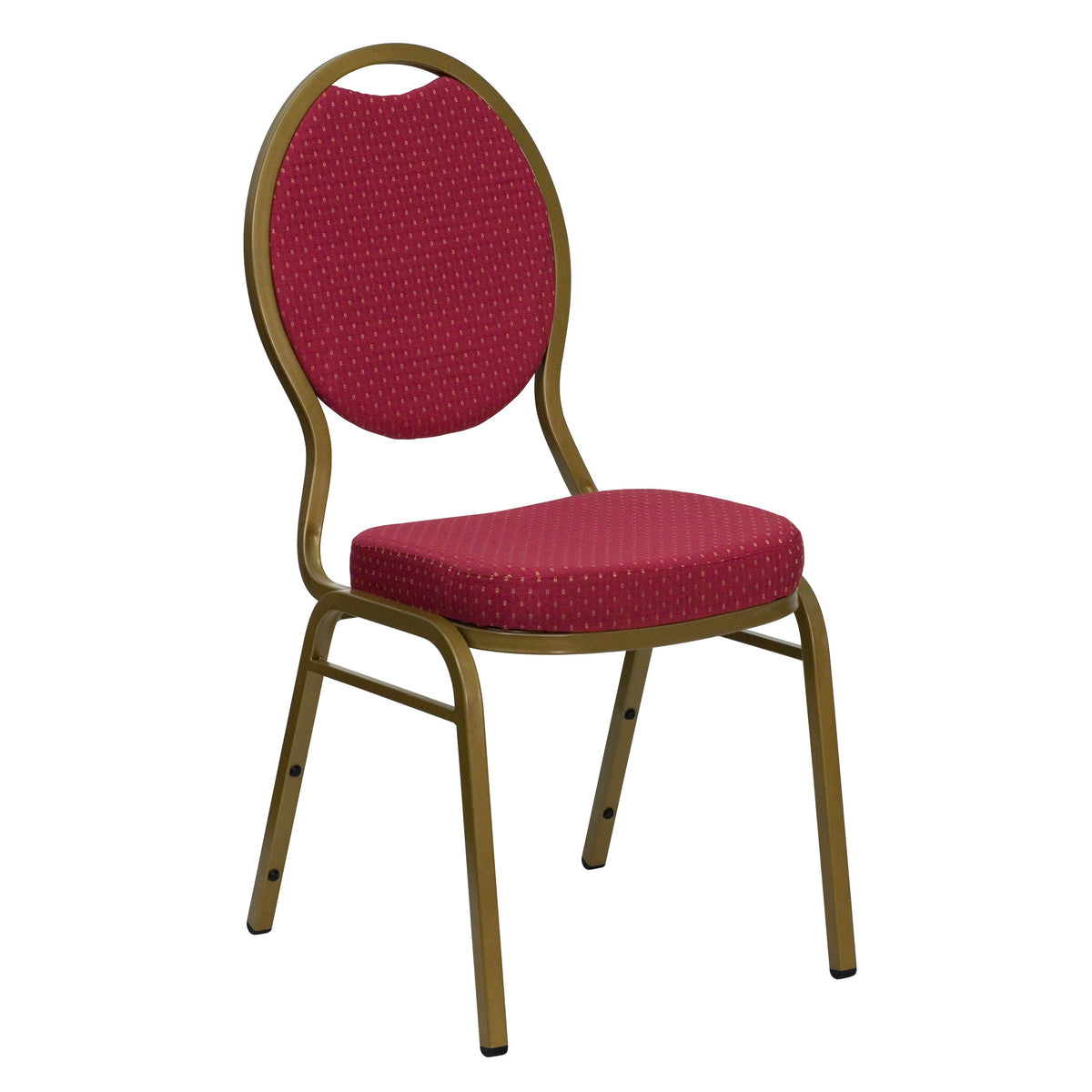 Burgundy Patterned Fabric/Gold Frame |#| Teardrop Back Stacking Banquet Chair in Burgundy Patterned Fabric - Gold Frame