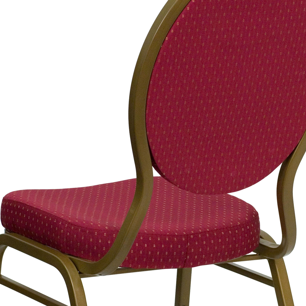 Burgundy Patterned Fabric/Gold Frame |#| Teardrop Back Stacking Banquet Chair in Burgundy Patterned Fabric - Gold Frame