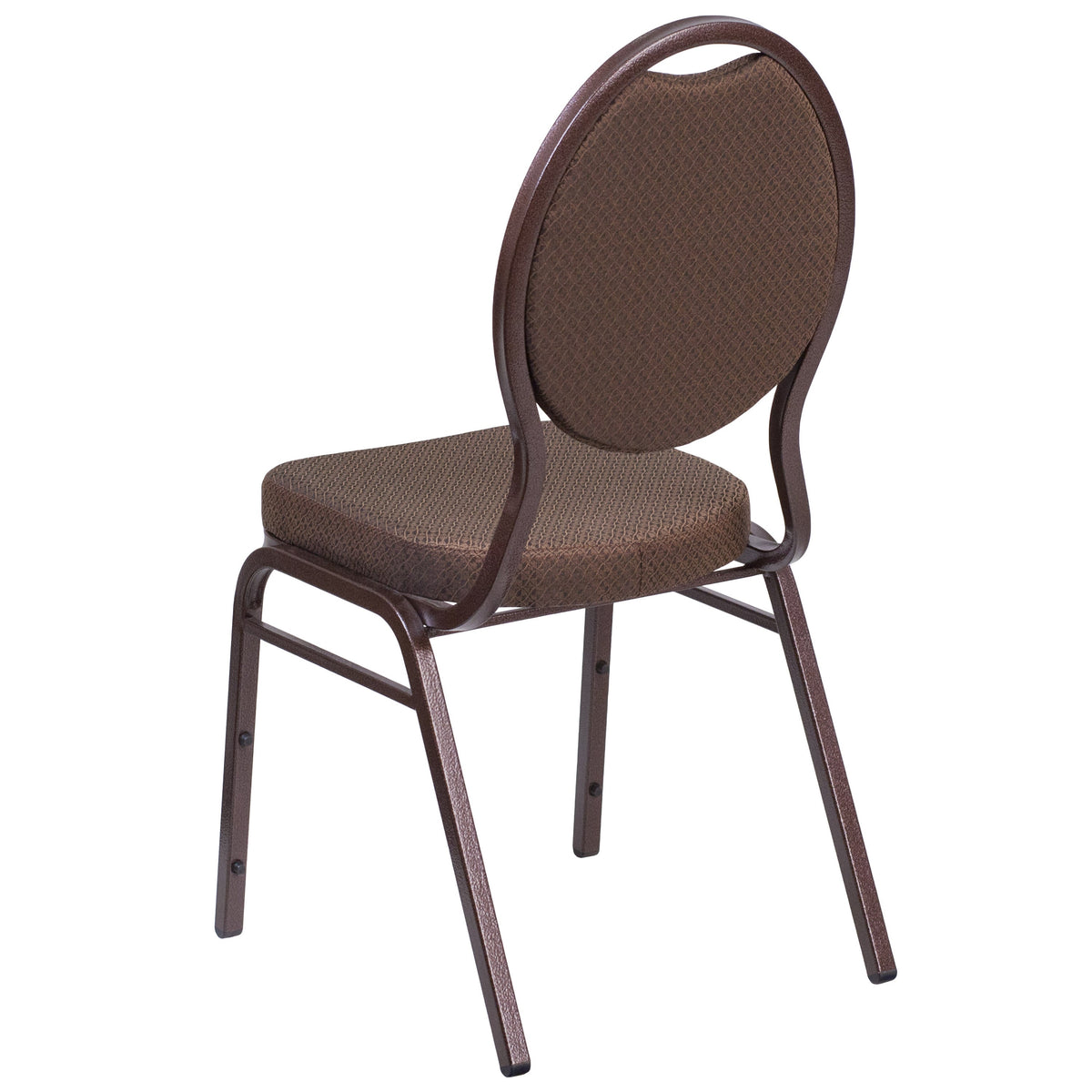 Brown Patterned Fabric/Copper Vein Frame |#| Teardrop Back Brown Patterned Fabric Stacking Banquet Chair - Copper Vein Frame