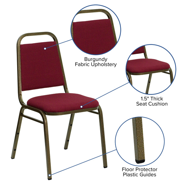 Burgundy Fabric/Gold Vein Frame |#| Trapezoidal Back Stacking Banquet Chair in Burgundy Fabric - Gold Vein Frame