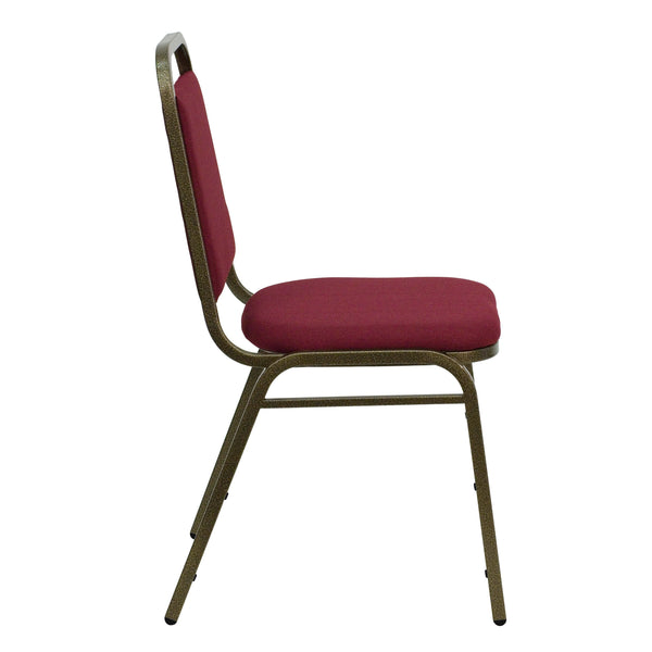 Burgundy Fabric/Gold Vein Frame |#| Trapezoidal Back Stacking Banquet Chair in Burgundy Fabric - Gold Vein Frame