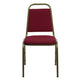 Burgundy Fabric/Gold Vein Frame |#| Trapezoidal Back Stacking Banquet Chair in Burgundy Fabric - Gold Vein Frame