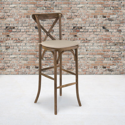 HERCULES Series Wood Cross Back Barstool with Cushion