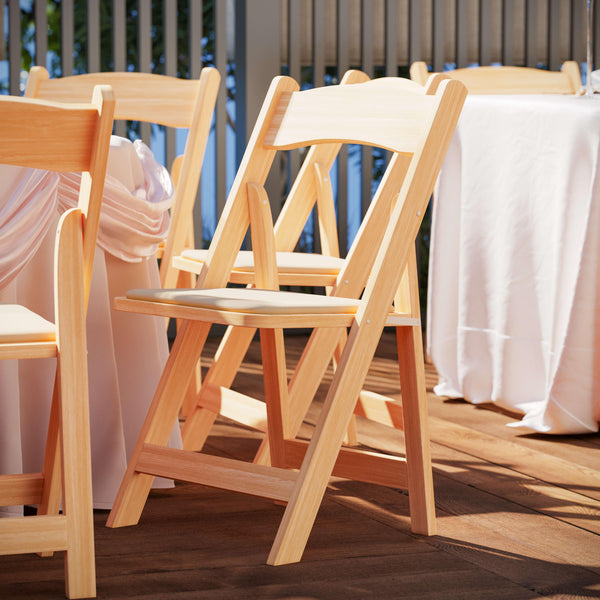 Natural |#| Natural Wood Folding Chair with Vinyl Padded Seat