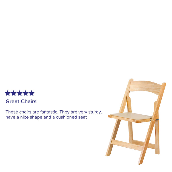 Natural |#| Natural Wood Folding Chair with Vinyl Padded Seat