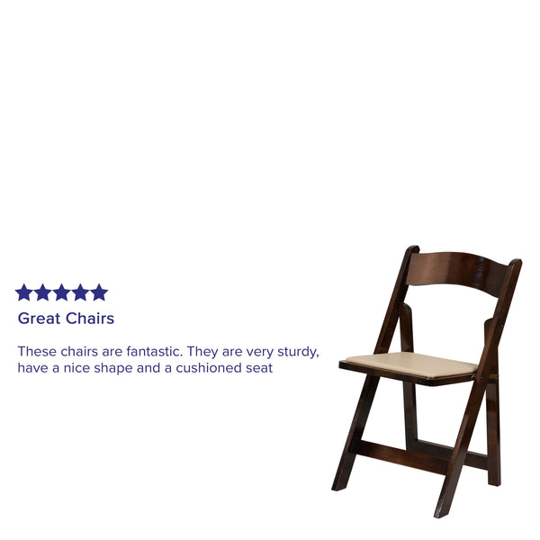 Fruitwood |#| Fruitwood Wood Folding Chair with Detachable Vinyl Padded Seat