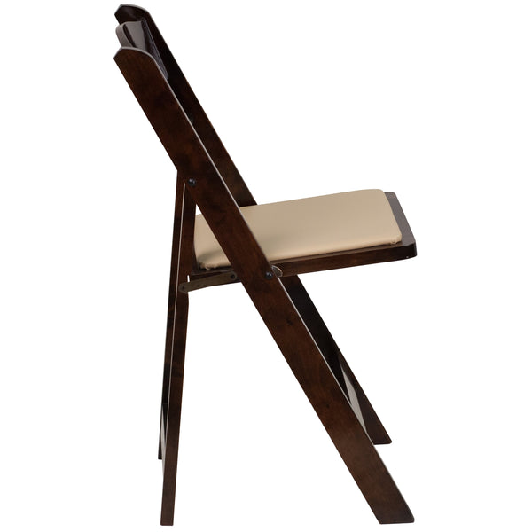 Fruitwood |#| Fruitwood Wood Folding Chair with Detachable Vinyl Padded Seat