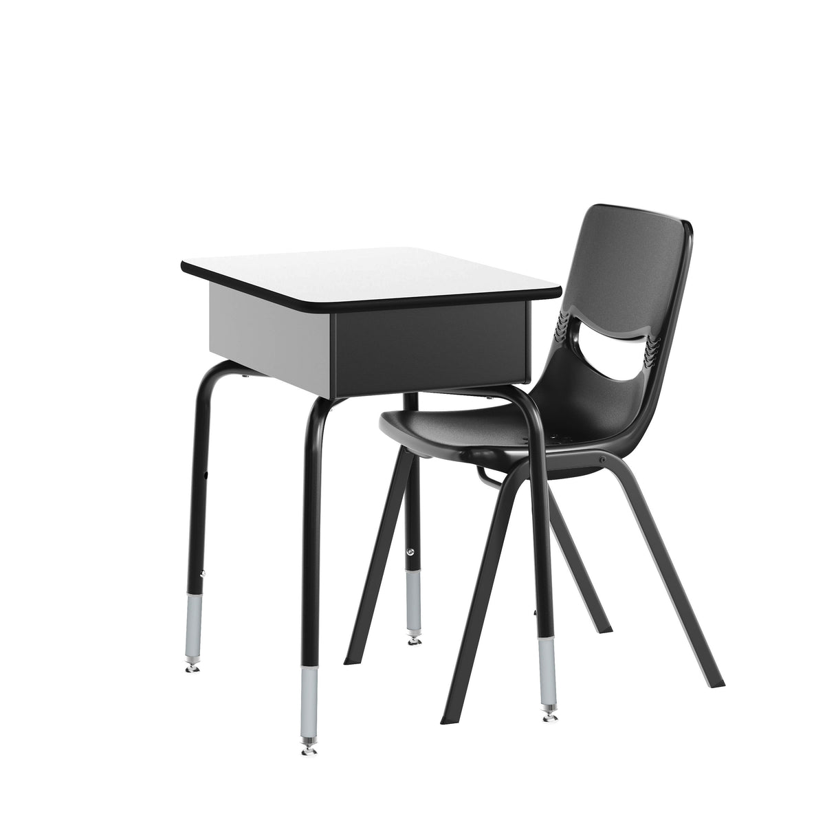 Gray Top/Black Chair |#| Gry/Black Student Desk with Open Front Metal Book Box & Black Flex Comfort Chair