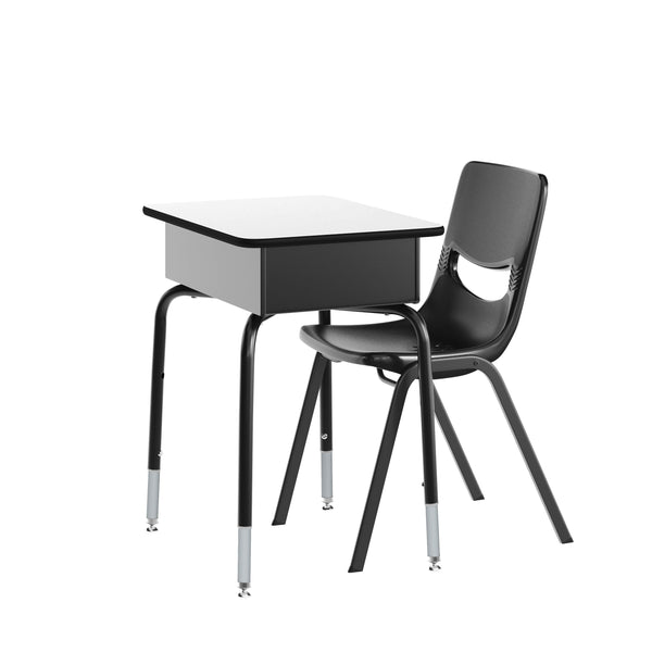 Gray Top/Black Chair |#| Gry/Black Student Desk with Open Front Metal Book Box & Black Flex Comfort Chair