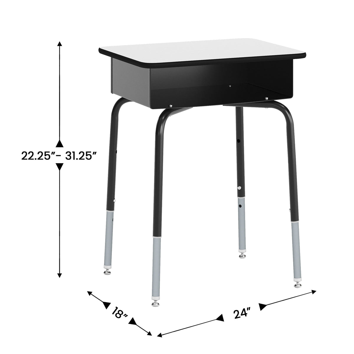 Gray Top/Navy Chair |#| Gray/Black Student Desk with Open Front Metal Book Box & Navy Flex Comfort Chair