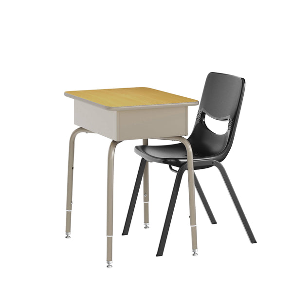 Maple Top/Black Chair |#| Maple/Silvr Student Desk with Open Front Metal Book Box & Blk Flex Comfort Chair