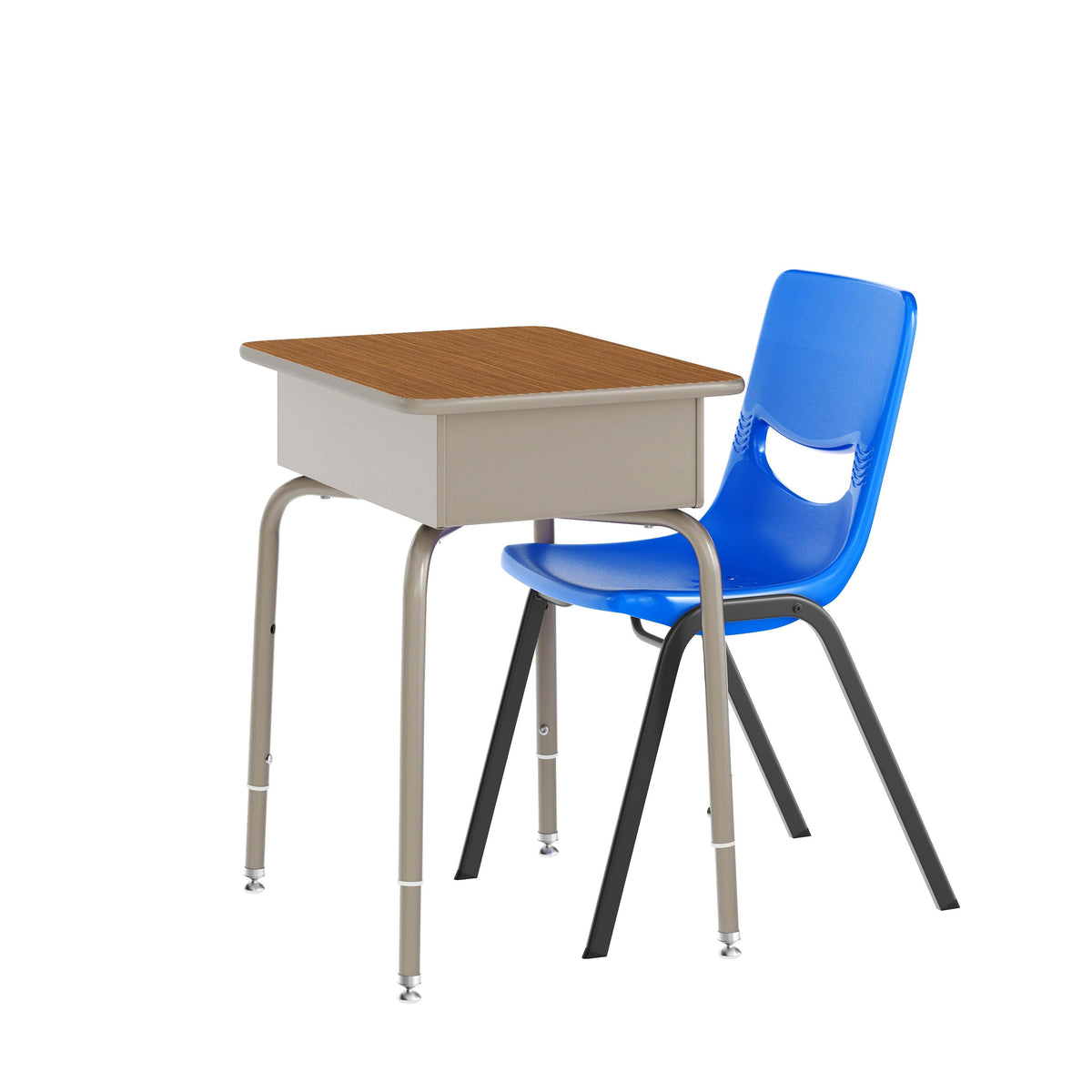 Walnut Top/Navy Chair |#| Walnut/Slvr Student Desk with Open Front Metal Book Box & Nvy Flex Comfort Chair