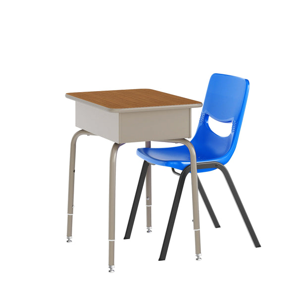 Walnut Top/Navy Chair |#| Walnut/Slvr Student Desk with Open Front Metal Book Box & Nvy Flex Comfort Chair
