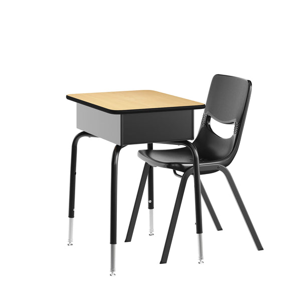 Natural Top/Black Chair |#| Natural/Blk Student Desk with Open Front Metal Book Box & Blk Flex Comfort Chair