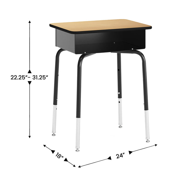 Natural Top/Black Chair |#| Natural/Blk Student Desk with Open Front Metal Book Box & Blk Flex Comfort Chair