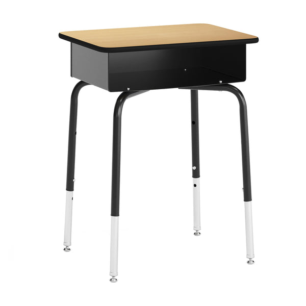 Natural Top/Black Chair |#| Natural/Blk Student Desk with Open Front Metal Book Box & Blk Flex Comfort Chair