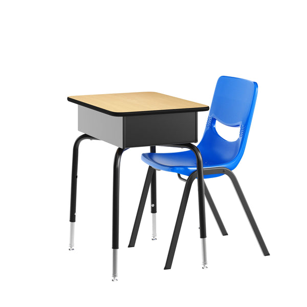 Natural Top/Navy Chair |#| Natural/Blk Student Desk with Open Front Metal Book Box & Nvy Flex Comfort Chair