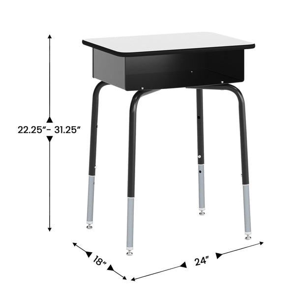 Gray Top/Black Chair |#| Gry/Black Student Desk with Open Front Metal Book Box & Black Flex Comfort Chair