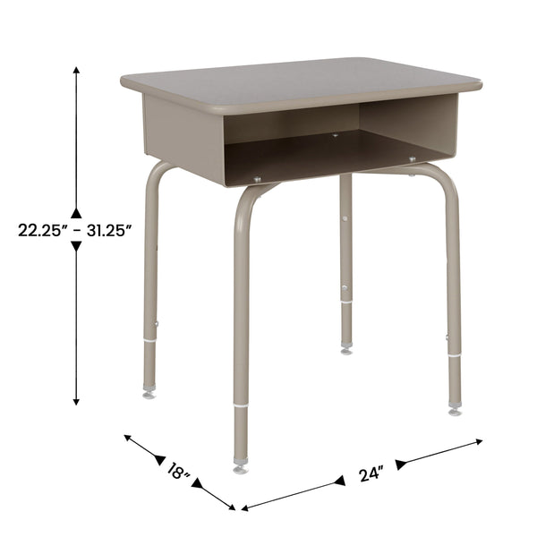 Gray Granite Top/Navy Chair |#| Gy Grnte/Sv Student Desk with Open Front Metal Book Box & Nvy Flex Comfort Chair