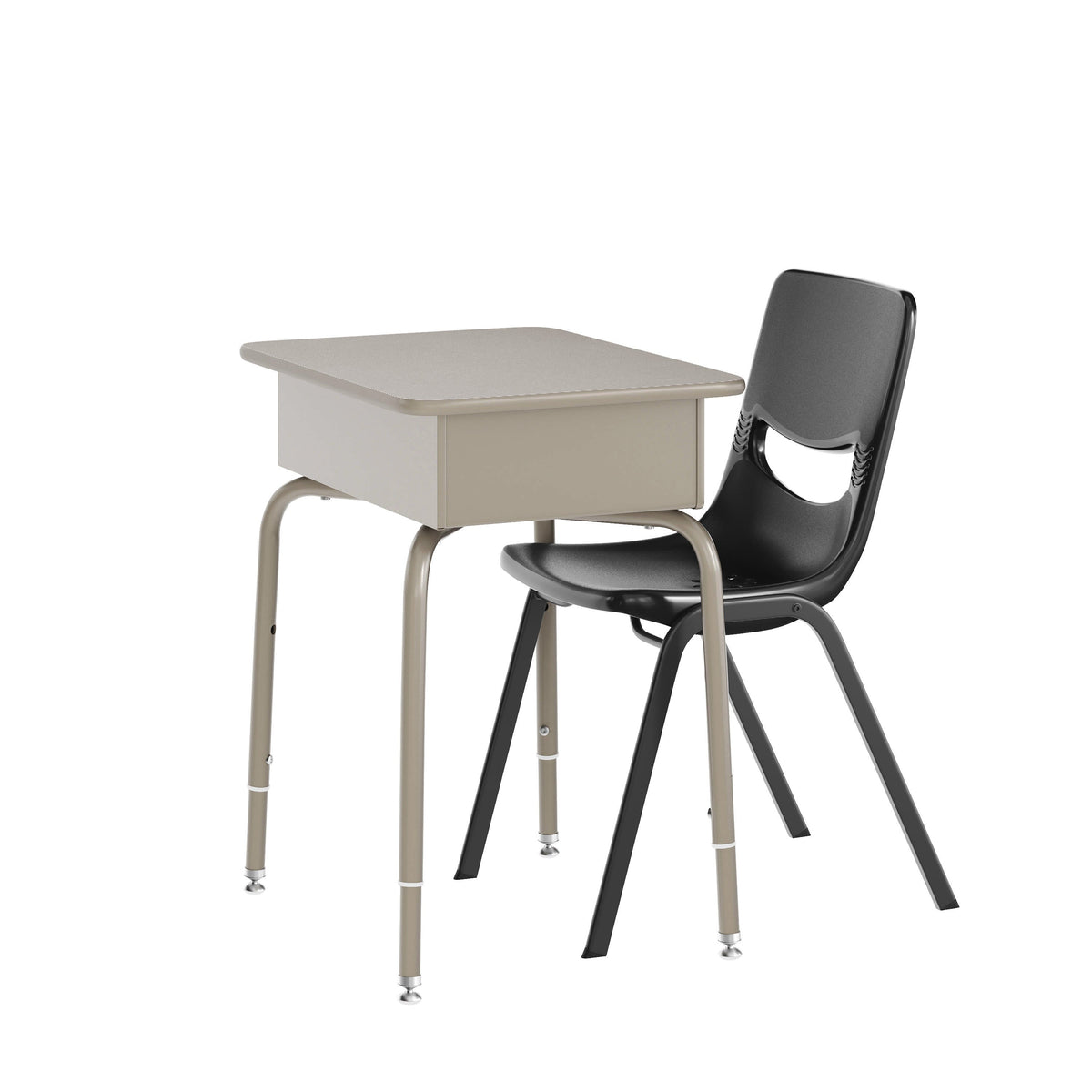 Gray Granite Top/Black Chair |#| Gr Grnte/Svr Student Desk with Open Front Metal Book Box & Bk Flex Comfort Chair