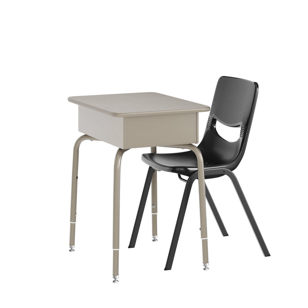 Gray Granite Top/Black Chair |#| Gr Grnte/Svr Student Desk with Open Front Metal Book Box & Bk Flex Comfort Chair