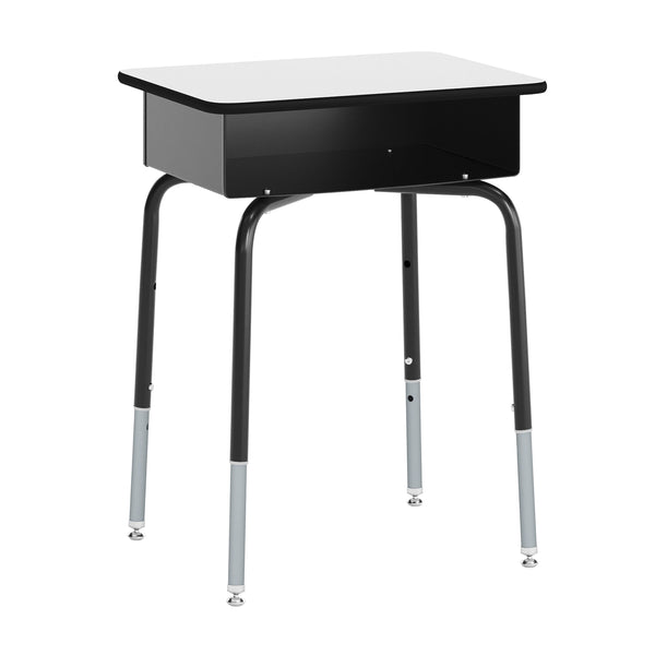 Gray Top/Black Chair |#| Gry/Black Student Desk with Open Front Metal Book Box & Black Flex Comfort Chair