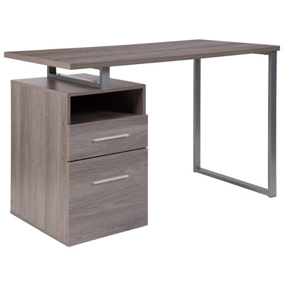 Harwood Desk with Two Drawers and Metal Frame