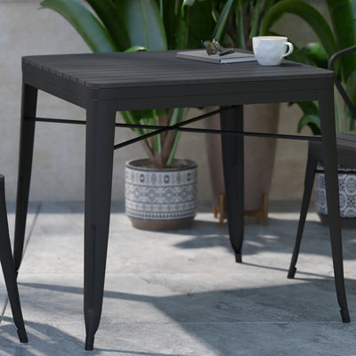 Helvey 31.5" Square Commercial Grade Indoor/Outdoor Steel Patio Dining Table for 4 with Poly Resin Slatted Top - View 2