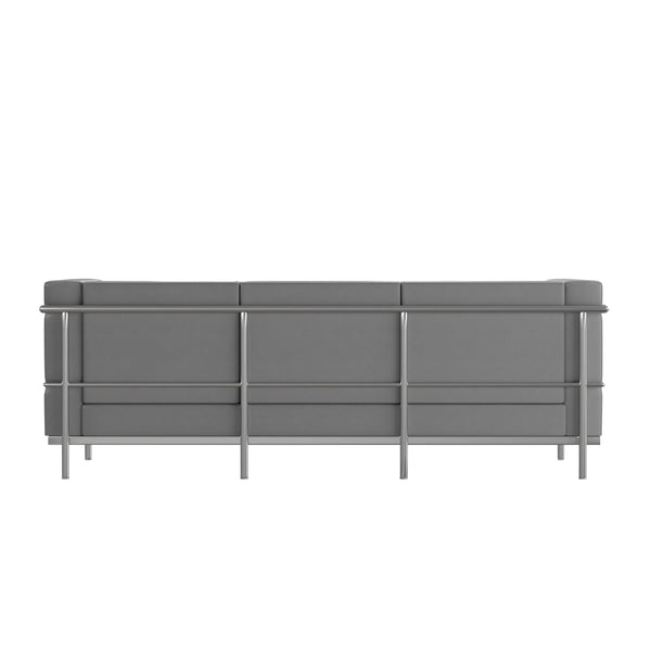 Gray |#| Contemporary Gray LeatherSoft Sofa with Double Bar Encasing Frame