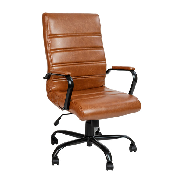 Brown LeatherSoft/Black Frame |#| High Back Brown LeatherSoft Executive Swivel Office Chair with Black Frame/Arms