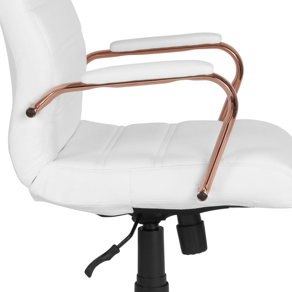 White LeatherSoft/Rose Gold Frame |#| High Back White LeatherSoft Executive Swivel Office Chair - Rose Gold Frame/Arms