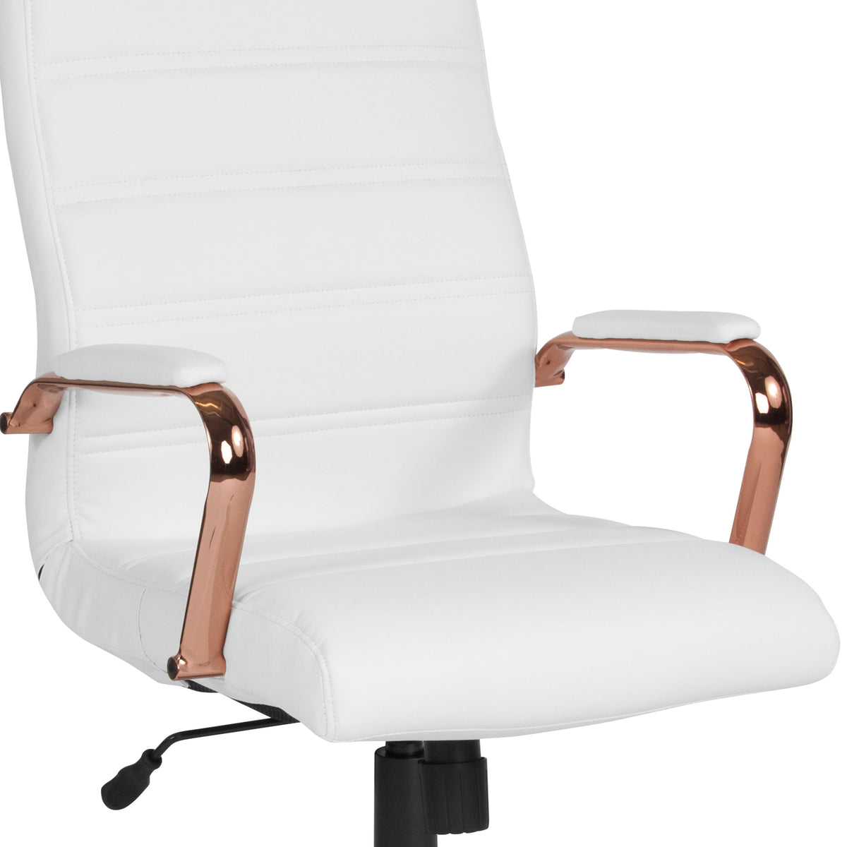 White LeatherSoft/Rose Gold Frame |#| High Back White LeatherSoft Executive Swivel Office Chair - Rose Gold Frame/Arms