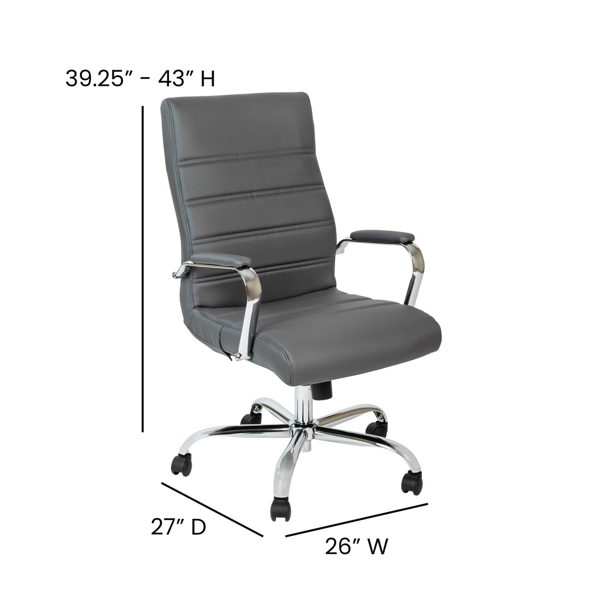 Gray LeatherSoft/Chrome Frame |#| High Back Gray LeatherSoft Executive Swivel Office Chair with Chrome Frame/Arms