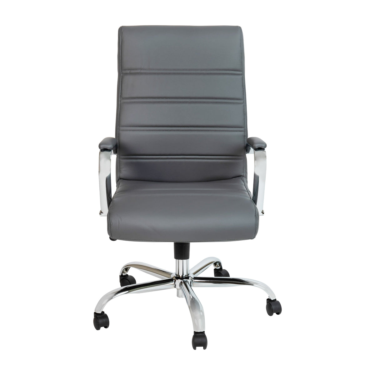 Gray LeatherSoft/Chrome Frame |#| High Back Gray LeatherSoft Executive Swivel Office Chair with Chrome Frame/Arms