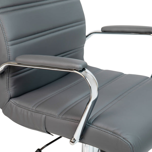 Gray LeatherSoft/Chrome Frame |#| High Back Gray LeatherSoft Executive Swivel Office Chair with Chrome Frame/Arms