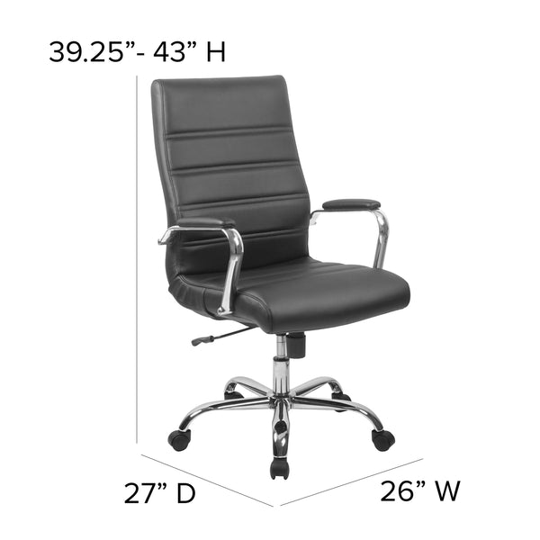 Black LeatherSoft/Chrome Frame |#| High Back Black LeatherSoft Executive Swivel Office Chair with Chrome Frame/Arms